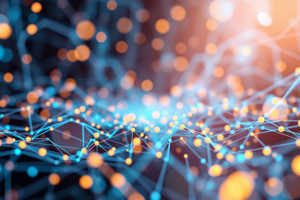 Digital spiderweb-like network representing artificial intelligence, neural connections, and intelligent decision-making.